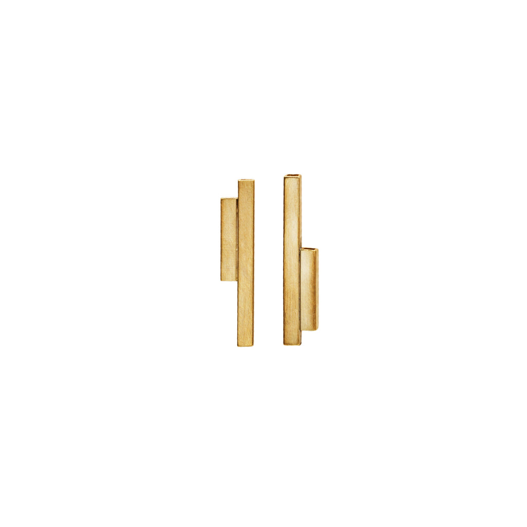LESS IS MORE 1,5 + 3 Square Tube 18 K Gold Earrings