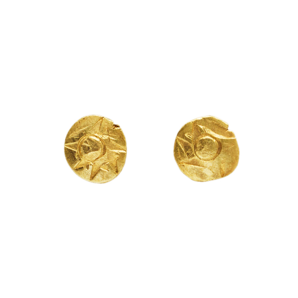 RA Round Printed Pure 24 K Gold Earrings